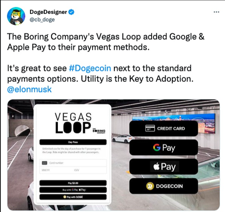 马斯克就在拉斯维加斯将Dogecoin作为The Boring Company接受的一种支付方式