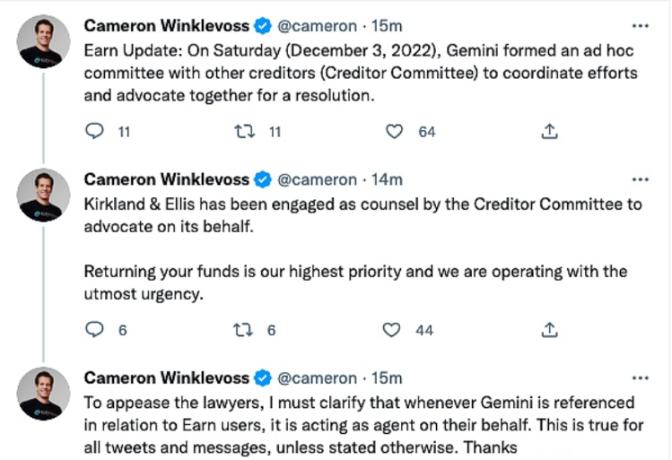 加密交易所Gemini总裁兼首席执行官Cameron Winklevoss在社交媒体上称