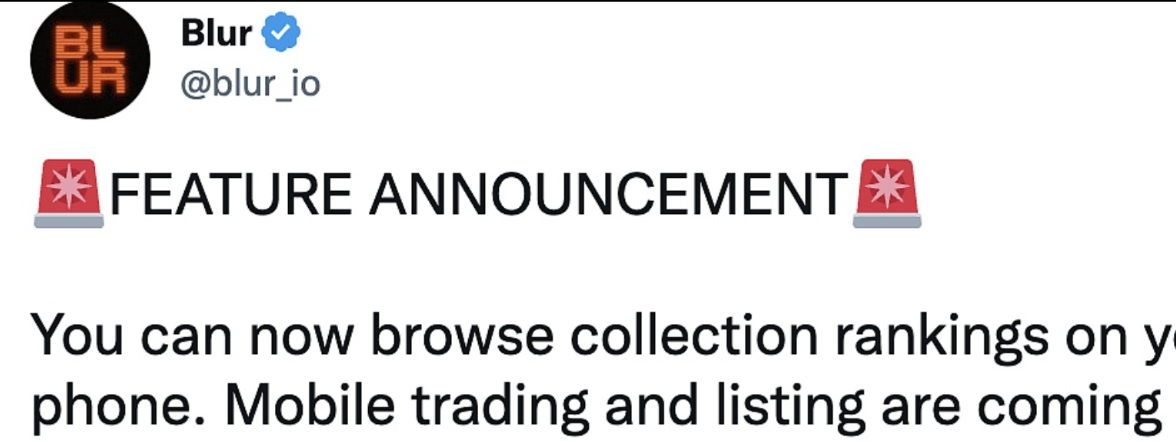 NFT 市场 Blur后续将很快推出交易和 NFT Listing 功能