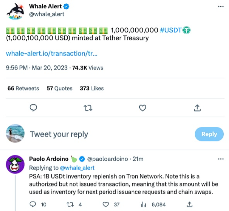 稳定币发行商Tether增发了多少USDT