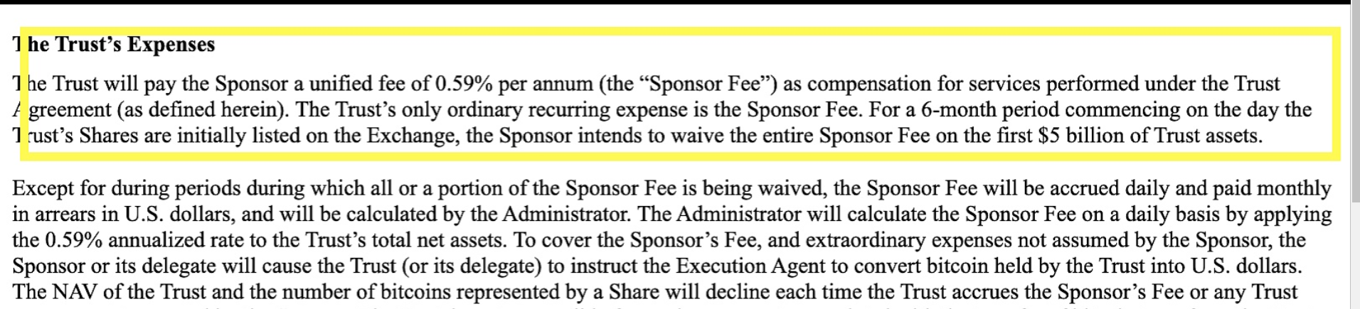 现货比特币ETF拟在上市6个月内免除前50亿美元信托资产的全部保荐费