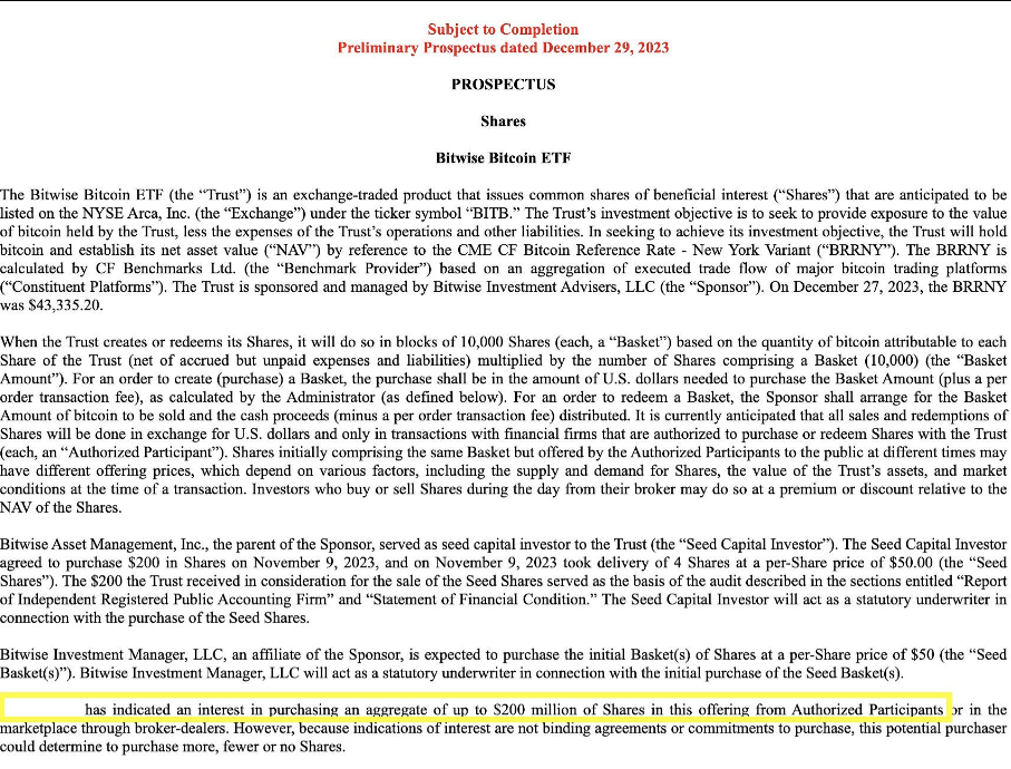 Bitwise已经就其现货比特币ETF（BITB）提交了更新的S-1表格